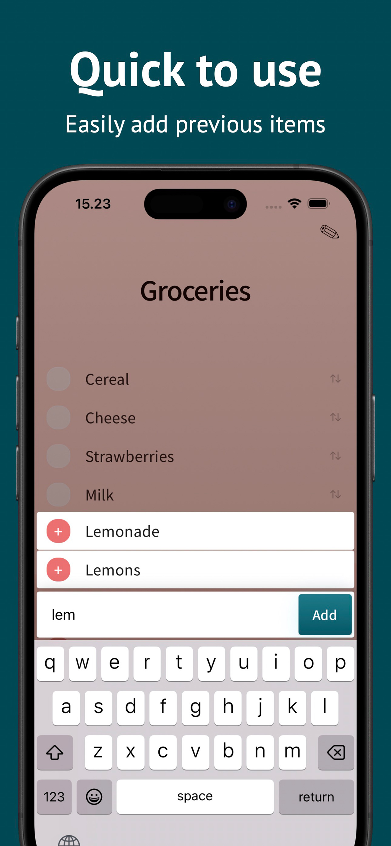 Tasks app quick item add view